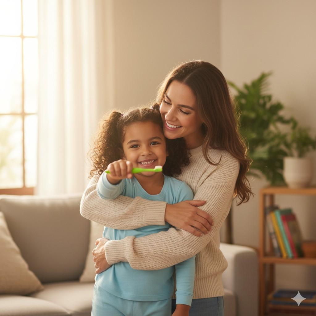 Little Girl Brushing Her Teeth